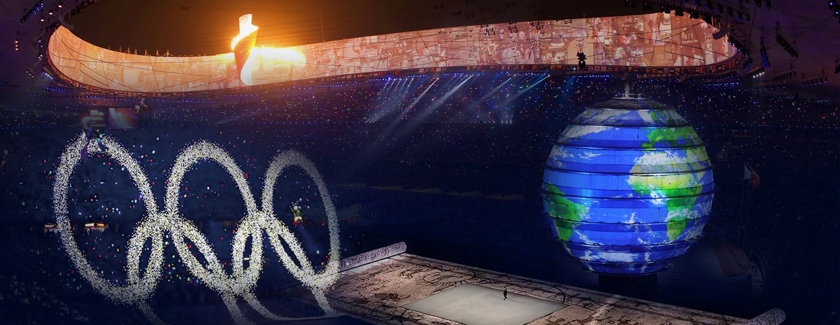 2008年北京奥运会开幕式 金沙990打造梦幻五环、巨型LED地屏画卷、地球影像等项目